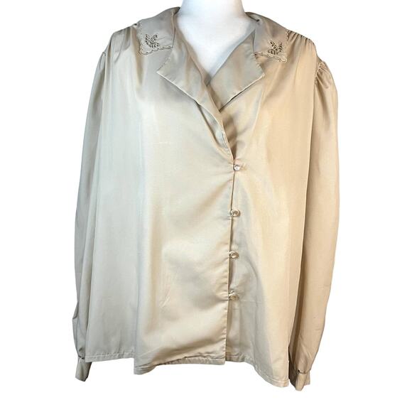 Vintage Alice Stuart 18 A Women's button down blouse tan long sleeve - Picture 1 of 11